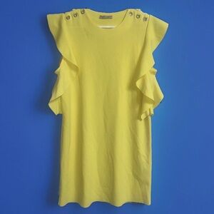 Zara Collection Yellow Ruffle Sleeve Dress size M